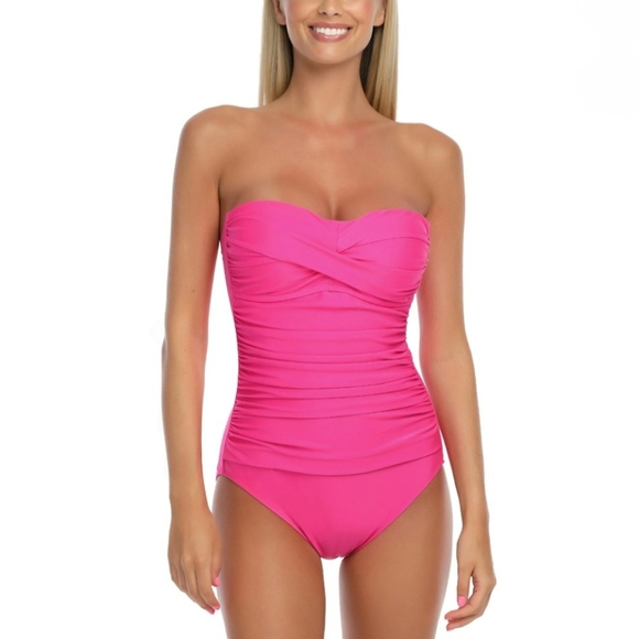 Relleciga 1 Pc Swimsuit Sz Medium. Bright Pink Removable Straps. New With Tags - Picture 1 of 8